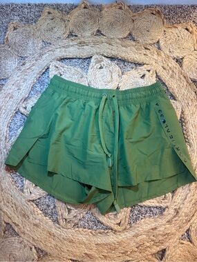 adidas Green Layered Athletic Drawstring Shorts